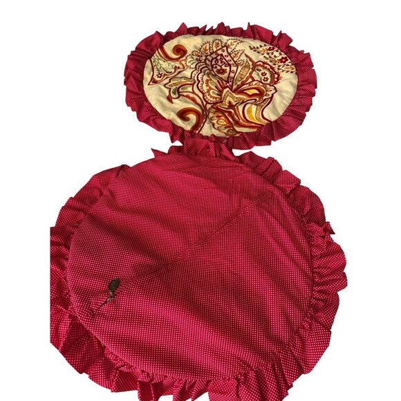 VTG Pier 1 Round Boho Ruffle Pillow Set Red Polka Dot Embroidered Floral Design - Picture 1 of 16